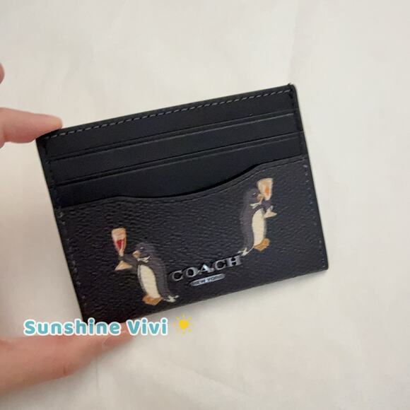 NWT Coach Slim Id Card Case With Penguin Print CCP96 Black Multi - Picture 3 of 6